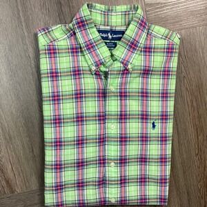 Vintage Ralph Lauren Blake Plaid Short Shirt Mens Medium Green Red Classy Preppy